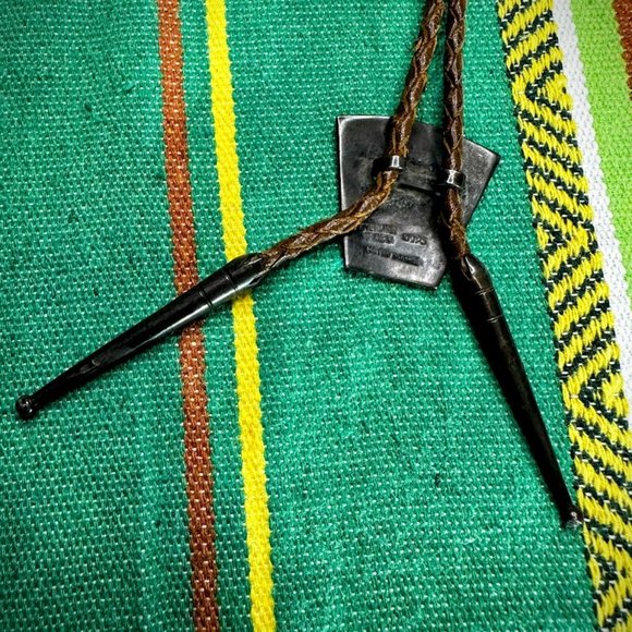 VINTAGE Mexican Sterling & Malachite Bolo Tie - Picture 6 of 7